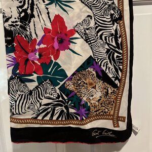 Vintage Gant Gaither Silk Tiger Zebra Leopard Animal Print Floral Scarf Square